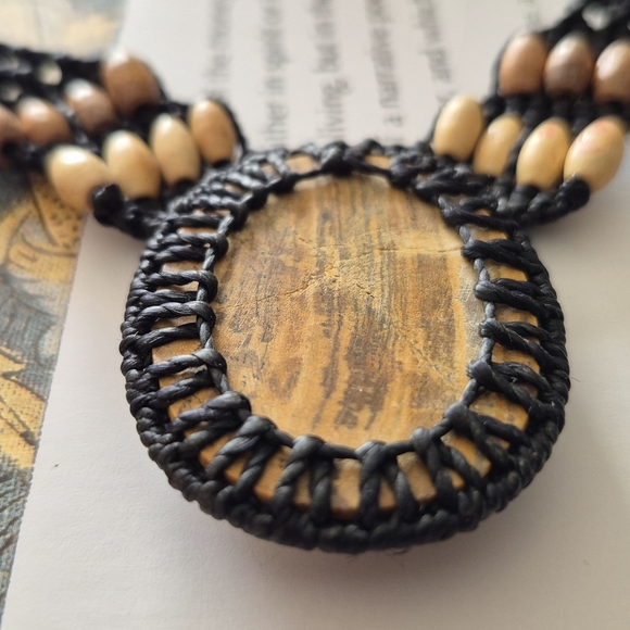 Macrame Thread Elephants Skin Jasper Pendant Gemstone Handmade Ethnic Necklace - Picture 7 of 8